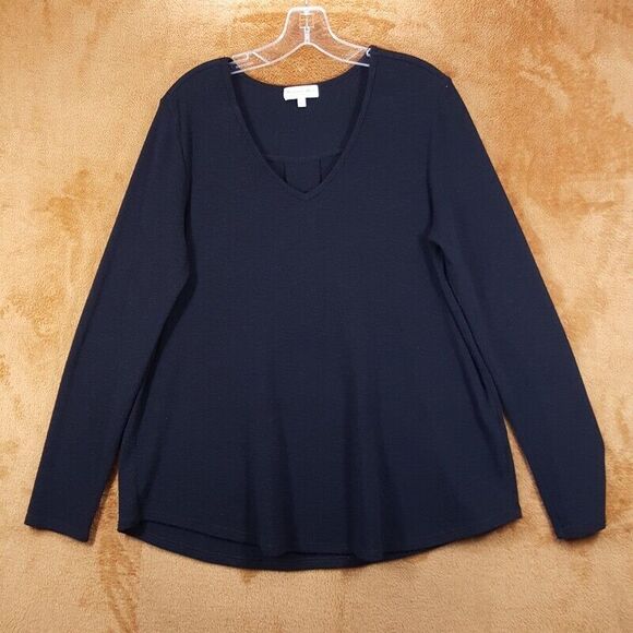 MICHAEL STARS Top Womens Large Black Pullover Cozy Knit VNeck Soft Relaxed - Picture 1 of 7